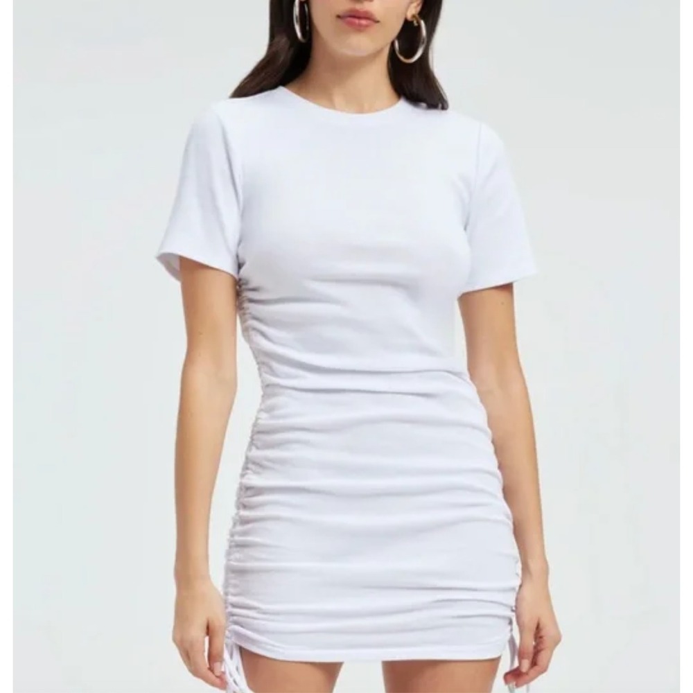 Good‎ American White T-Shirt Dress Ruched Bodycon Casual Short Sleeve, Size 7